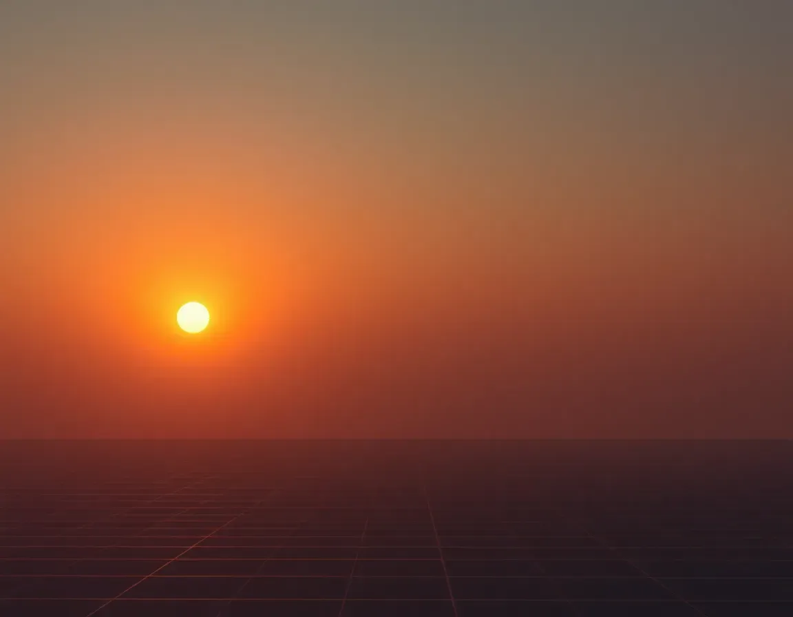 Amber dawn over a geometric horizon — sovereign Omani technology